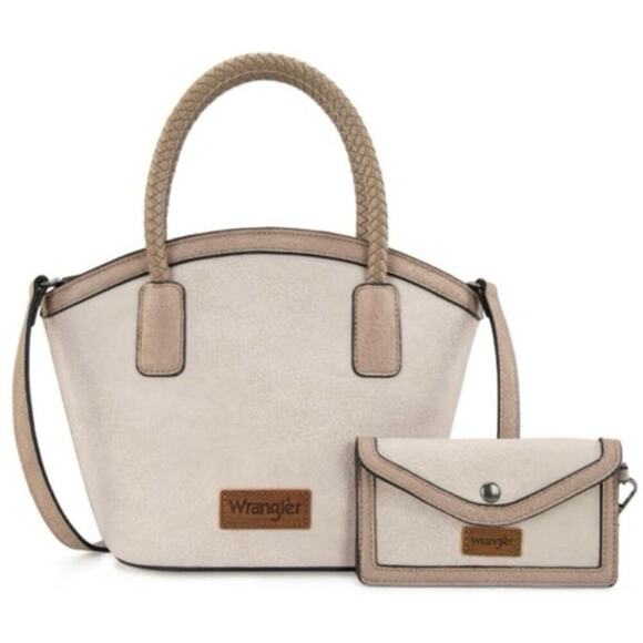 Wrangler Beige Mini Tote Purse Set w/ Wallet Adjustable Strap & Card Slots NEW - Picture 1 of 6